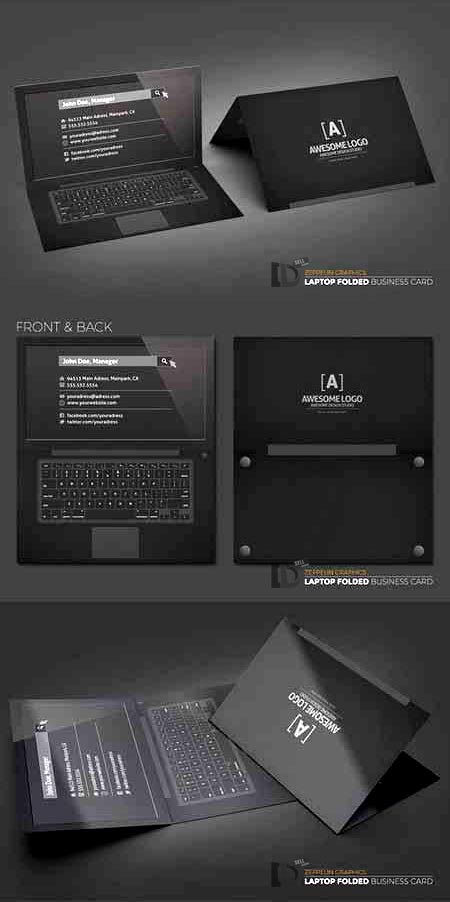 طرح لایه باز کارت ویزیت با طرح لپ تاپ - Laptop Business Card Black Edition - پایگاه اینترنتی دی ال سل