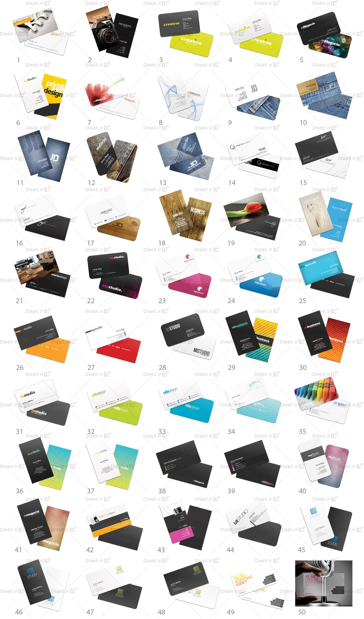 مجموعه 50 عدد قالب کارت ویزیت لایه باز - PSD Business Card template - پایگاه اینترنتی دی ال سل